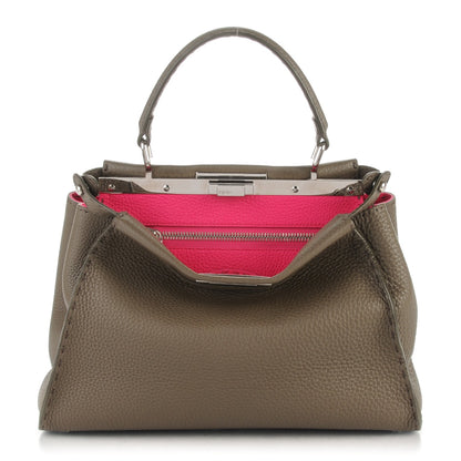 Fendi Cuoio Romano Alcantara Selleria Medium Peekaboo Iconic Satchel Grey Fuchsia 1 of 9