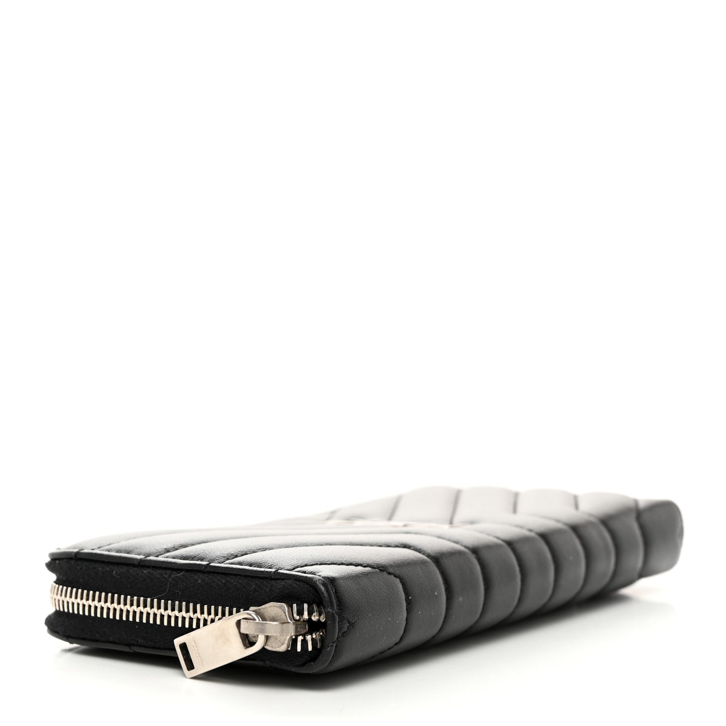 Calfskin Matelasse Chevron Monogram Zip Around Wallet Black