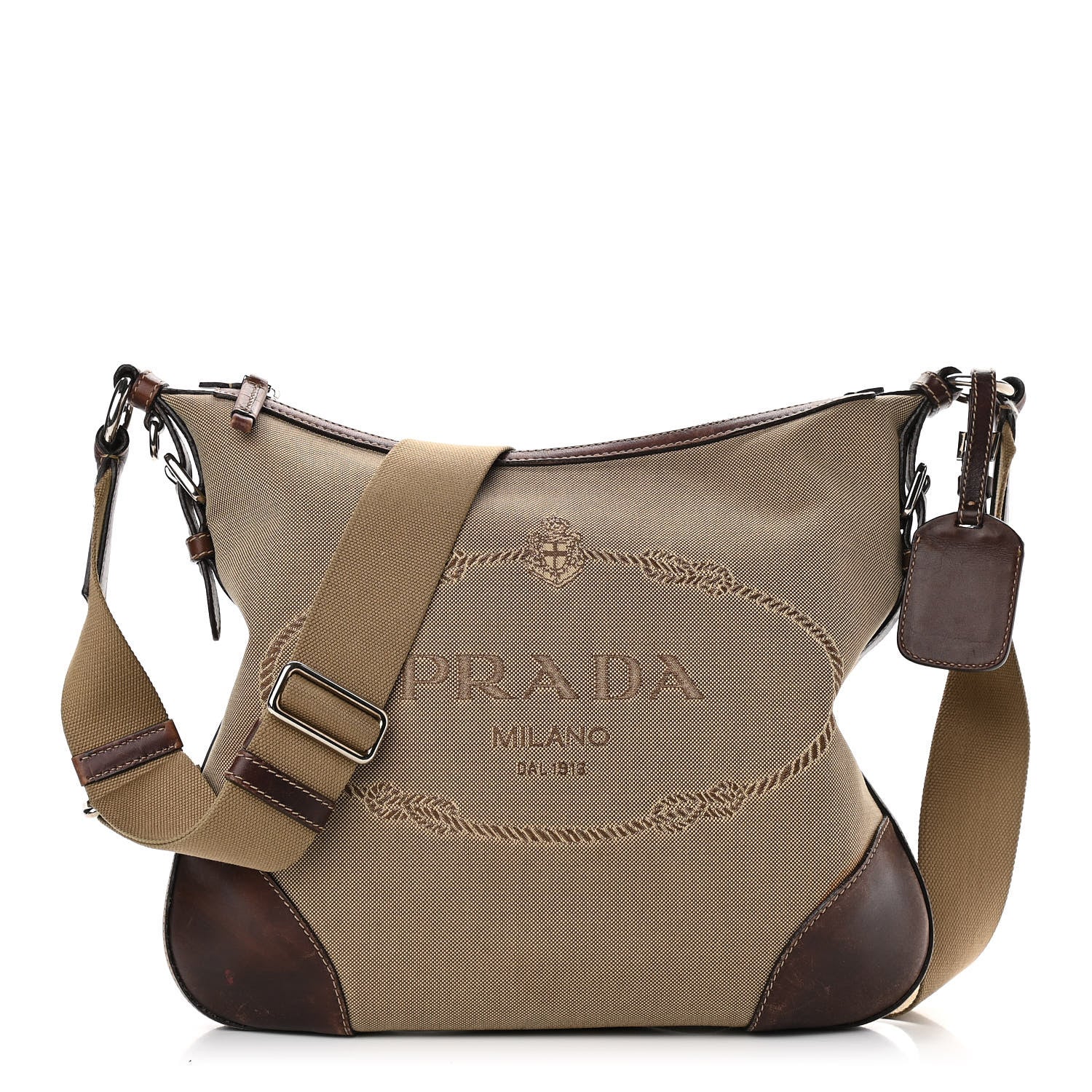Prada Jacquard Logo Small Flat Messenger Bag Corda Bruciato 1 of 18