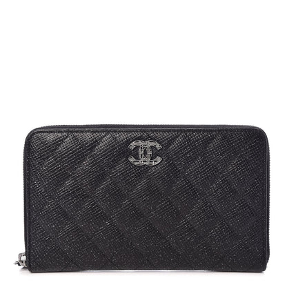 Chanel Glittered Calfskin Quilted Large Gusset Zip Wallet Black 1 of 8