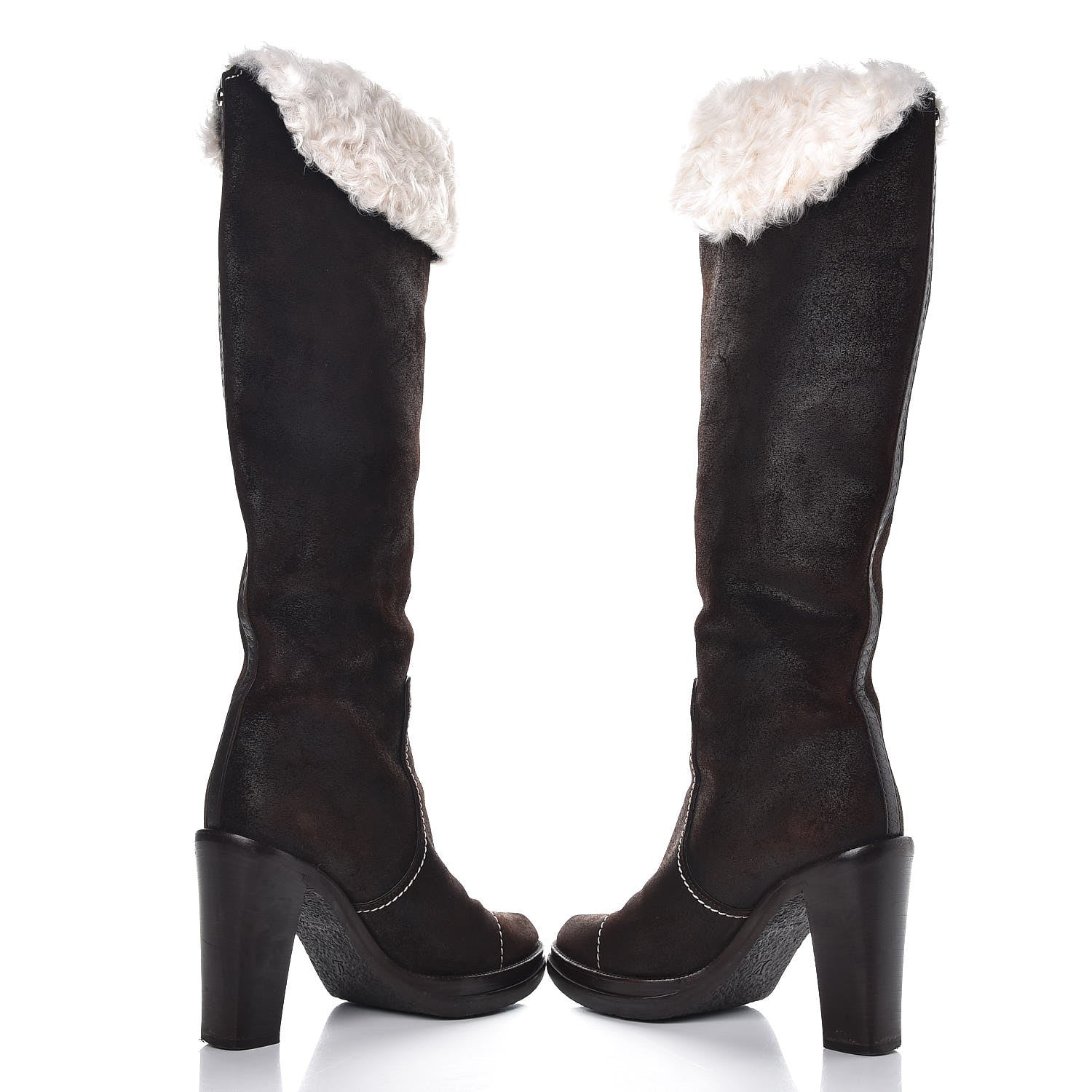 Louis Vuitton Shearling Suede Monogram Knee High Tall Boots 37 Brown 6 of 8