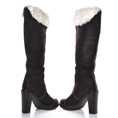 Louis Vuitton Shearling Suede Monogram Knee High Tall Boots 37 Brown 6 of 8