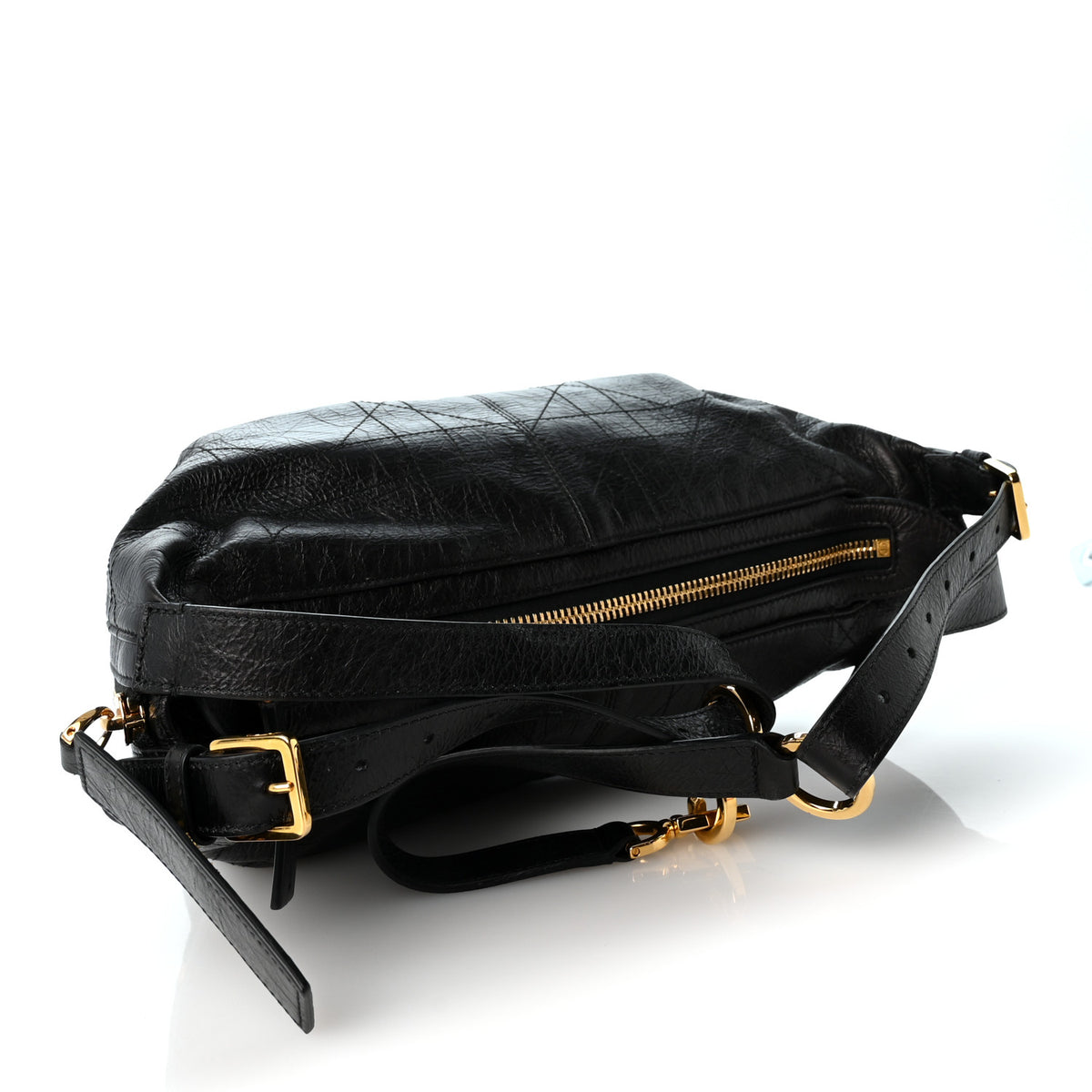 Crinkled Calfskin Macrocannage Small D-Journey Bag Black
