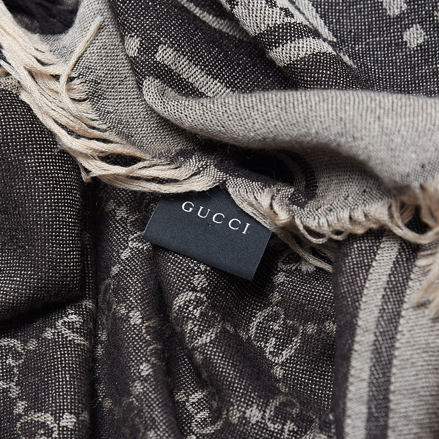 Gucci Wool Silk GG Monogram Diamante Plaid Surviee Shawl Beige Dark Brown 3 of 4