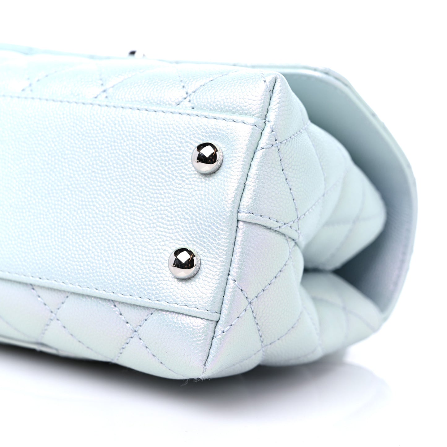Iridescent Caviar Quilted Mini Coco Handle Flap Light Blue