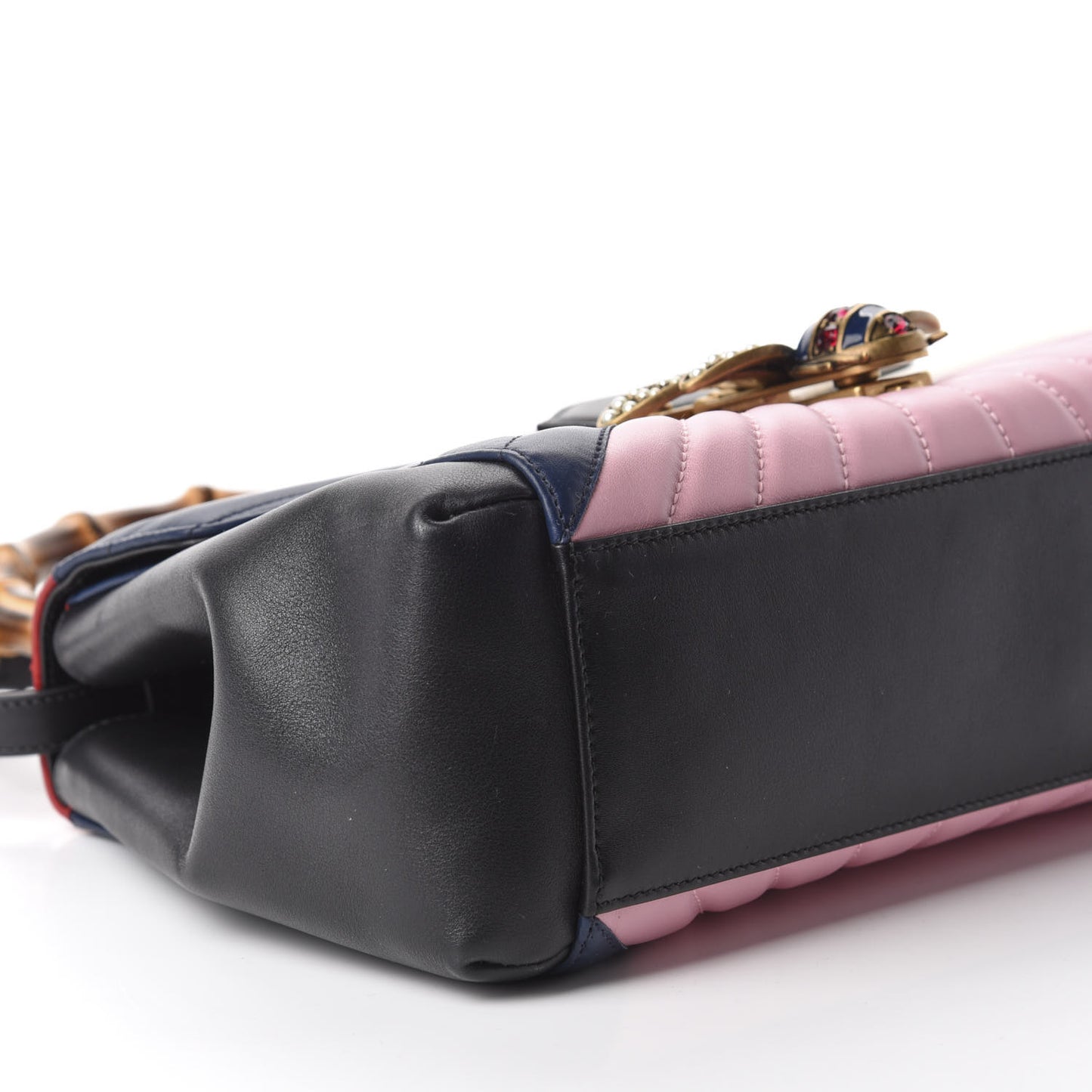 Calfskin Bamboo Trapuntata Queen Margaret Top Handle Bag Blue Agata Hibiscus Red Mystic White Sugar Pink