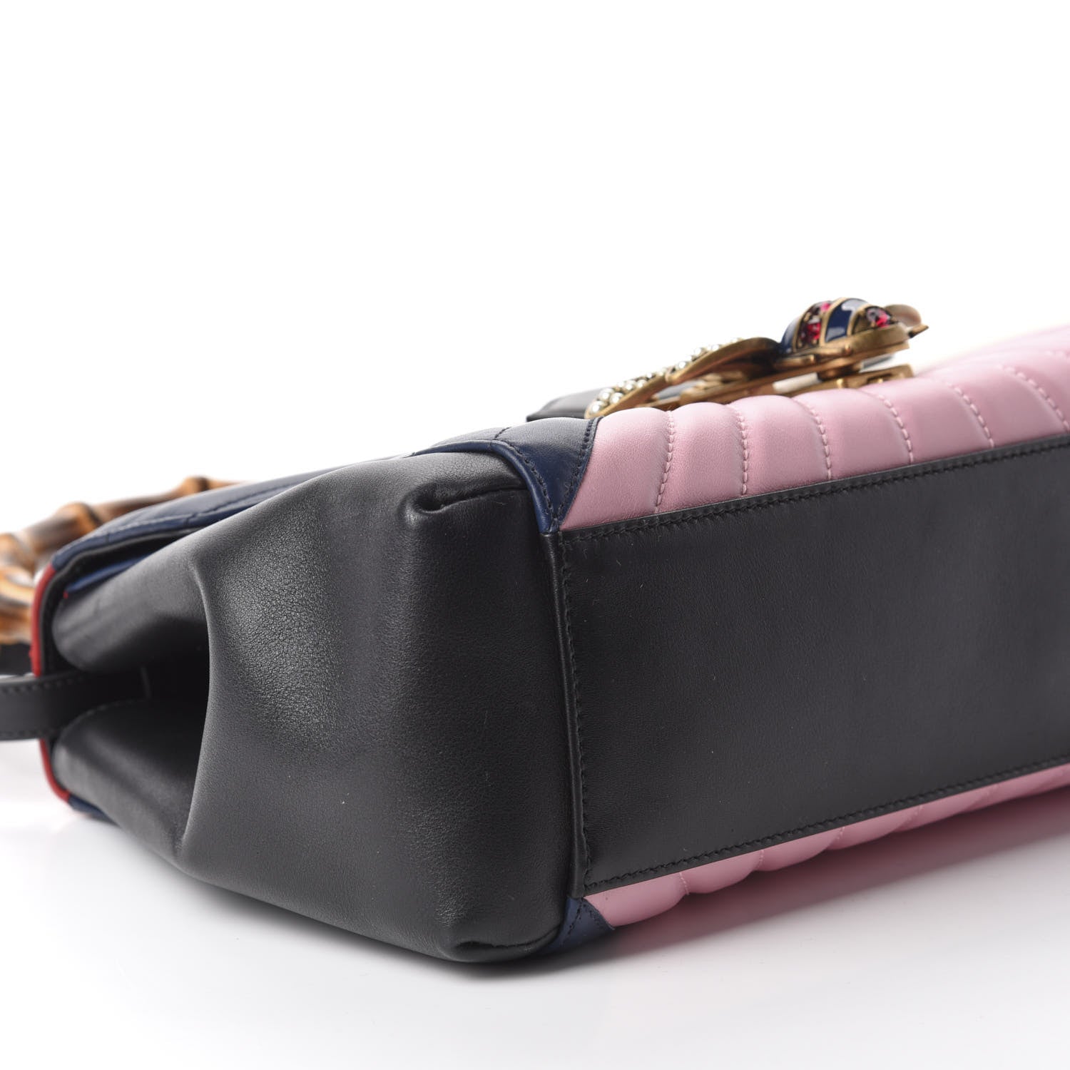 Gucci Calfskin Bamboo Trapuntata Queen Margaret Top Handle Bag Blue Agata Hibiscus Red Mystic White Sugar Pink 7 of 11