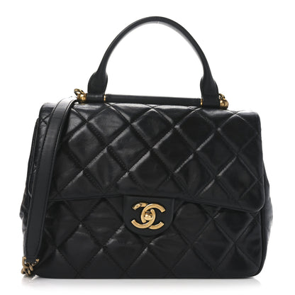 Chanel Glazed Calfskin Quilted Medium Gold Bar Top Handle Flap Black 1 of 10