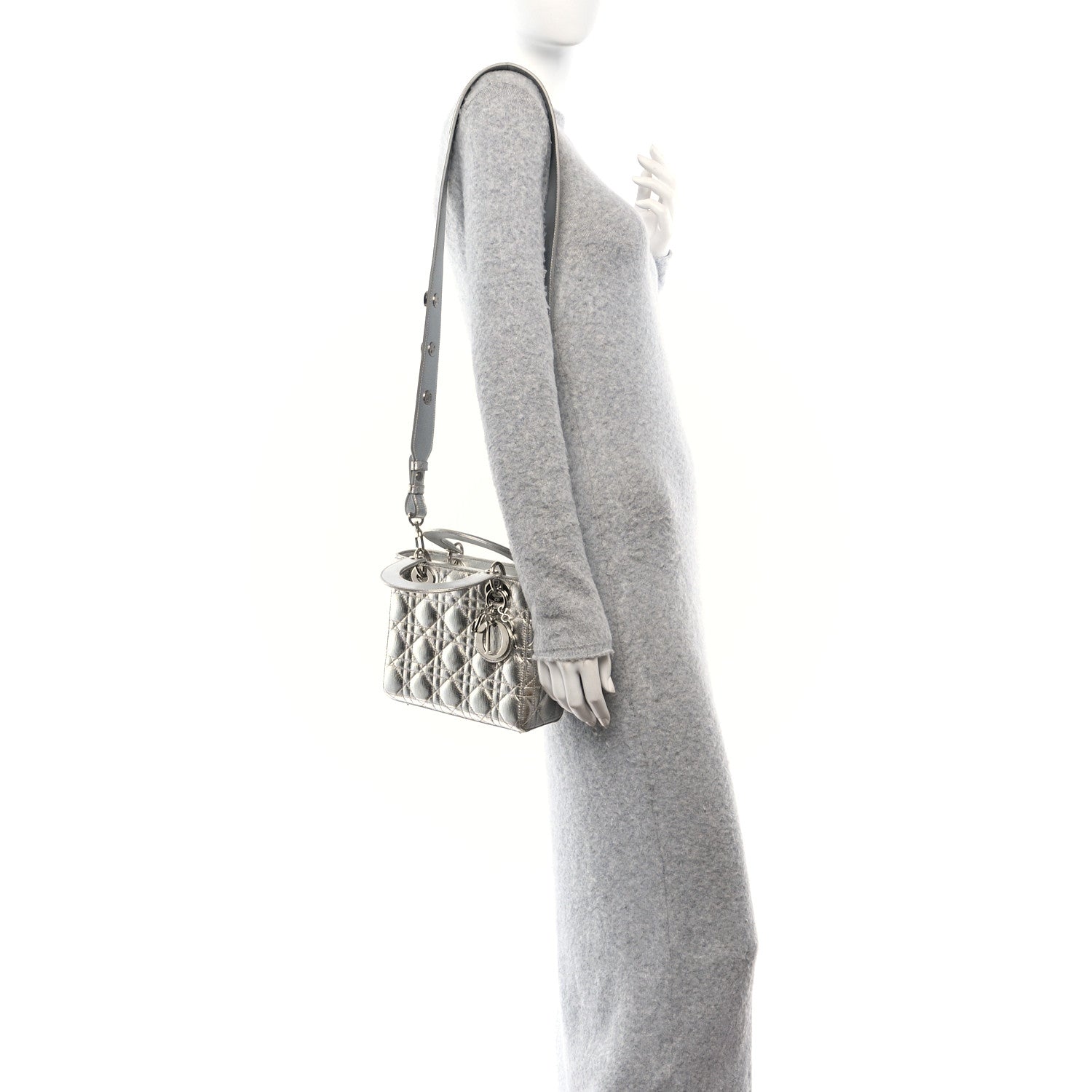 Christian Dior Metallic Grained Calfskin Cannage Small Lucky Badges My Lady Dior Silver 2 of 13