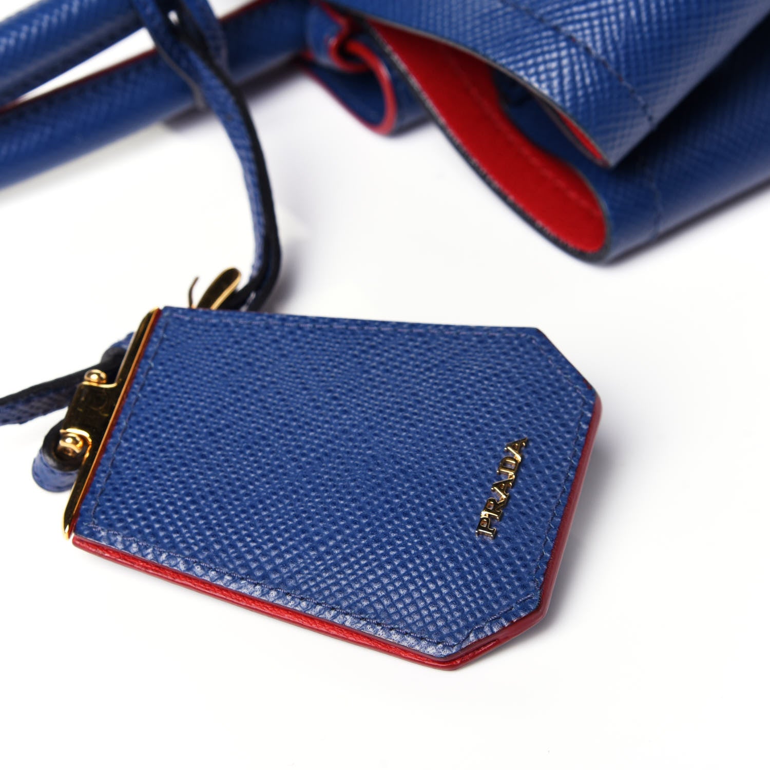 Prada Saffiano Cuir Small Double Bag Ink Blue Fire Engine Red 11 of 12