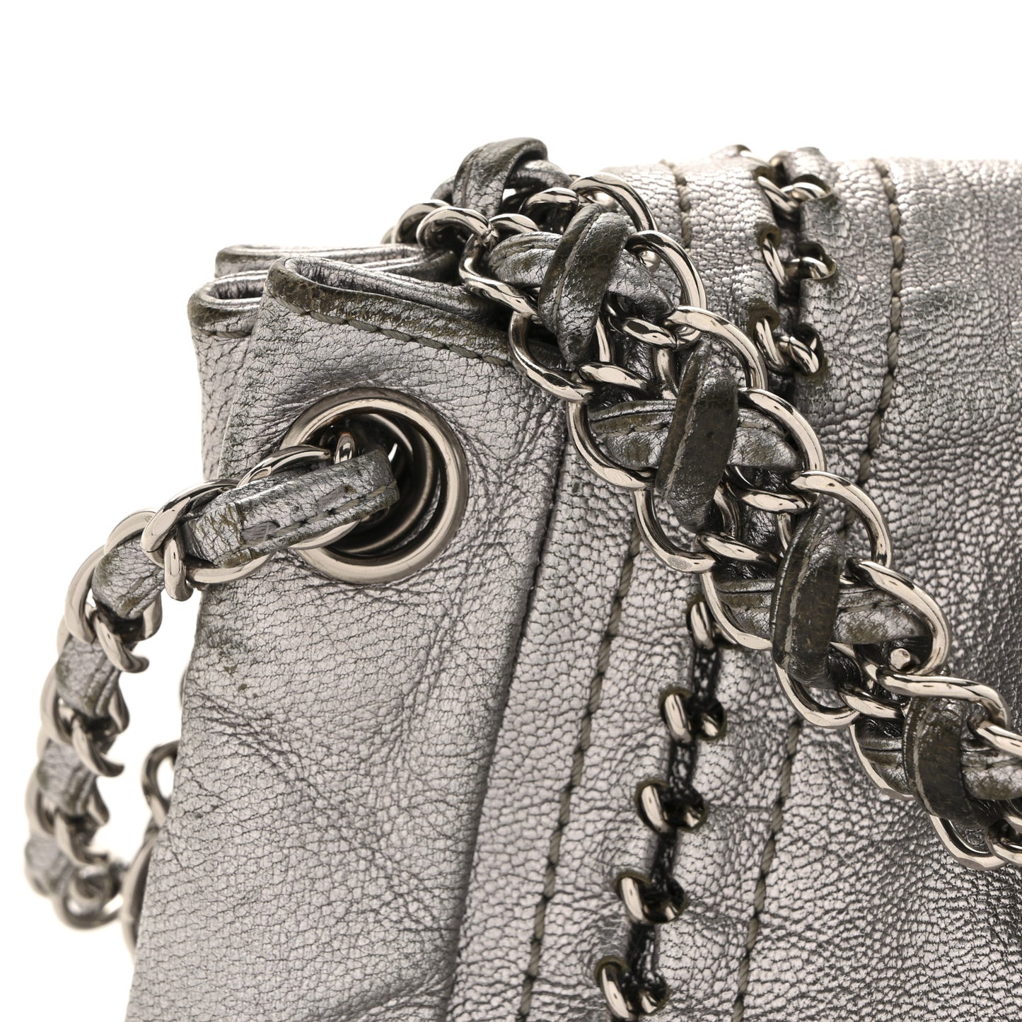 Metallic Deerskin Luxe Ligne Flap  Silver