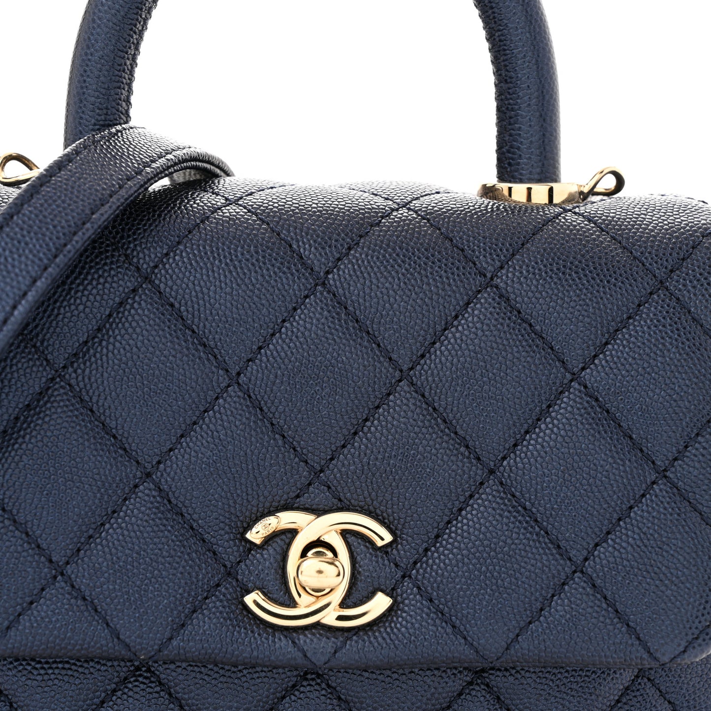Iridescent Caviar Quilted Extra Mini Coco Handle Flap Dark Blue