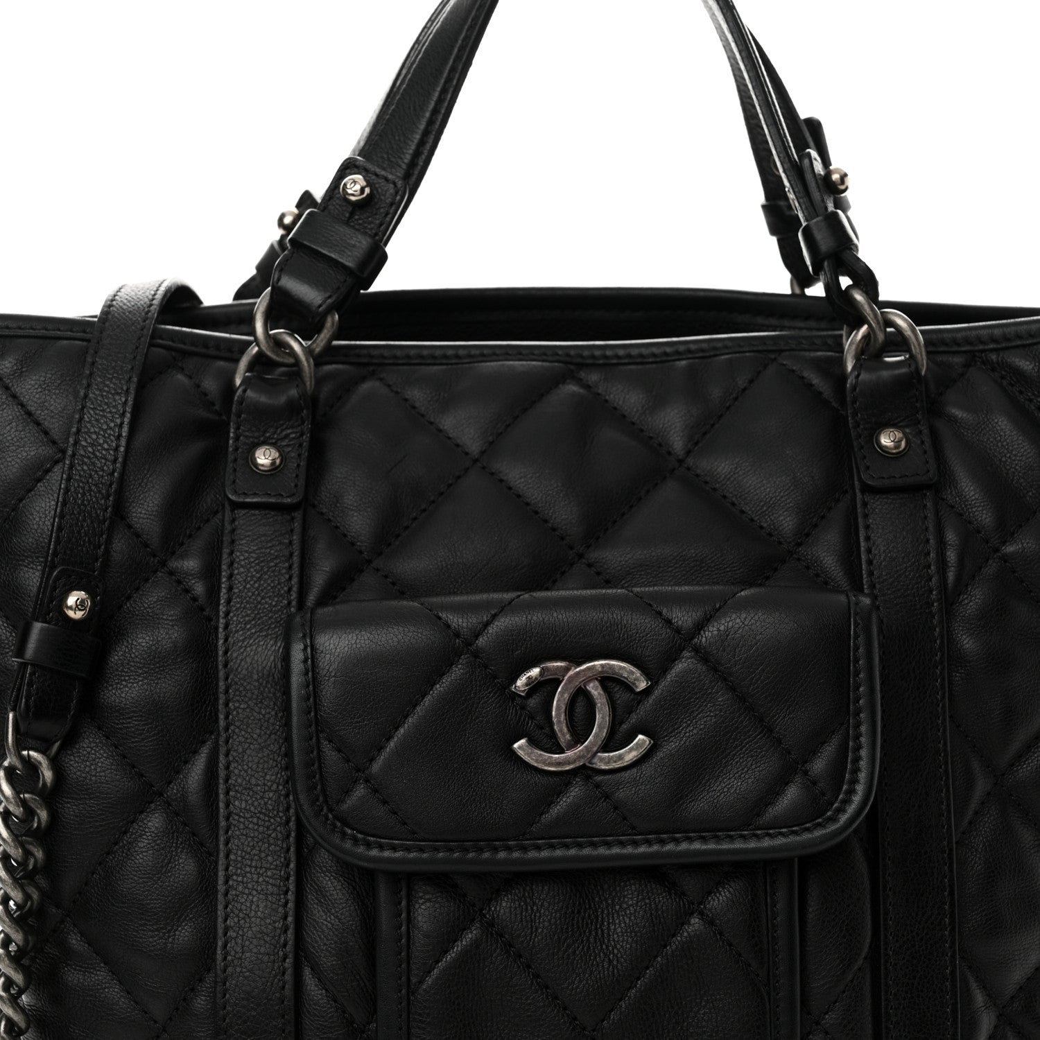 Chanel Calfskin Quilted Small Casual Riviera Tote Black 8 of 14