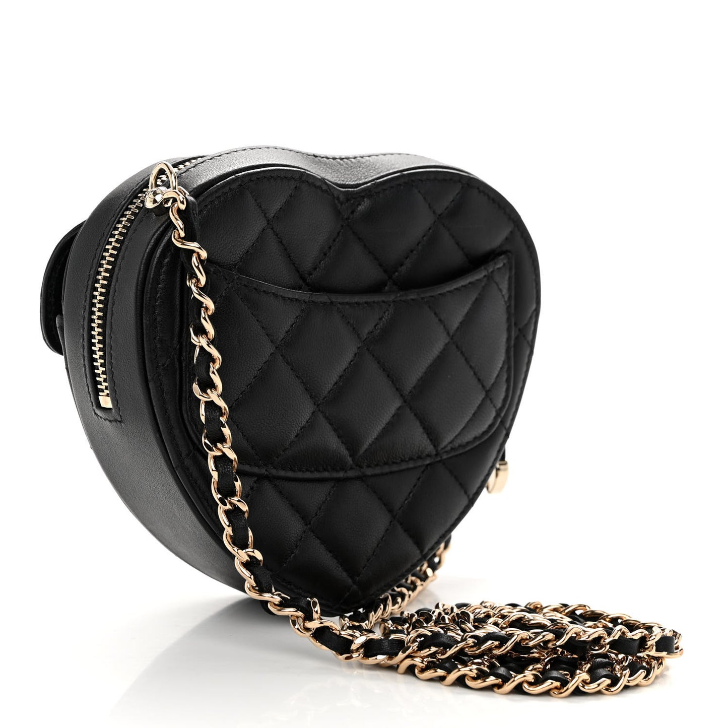 Lambskin Quilted CC In Love Heart Clutch With Chain Black