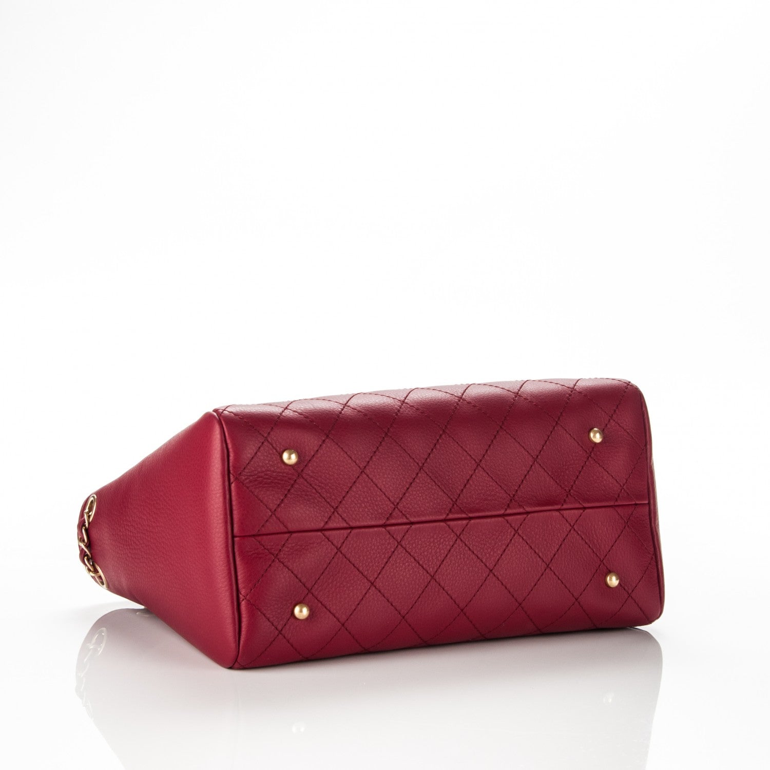 Chanel Grained Calfskin Stitched Supple Rock Shopping Tote Burgundy 4 of 7
