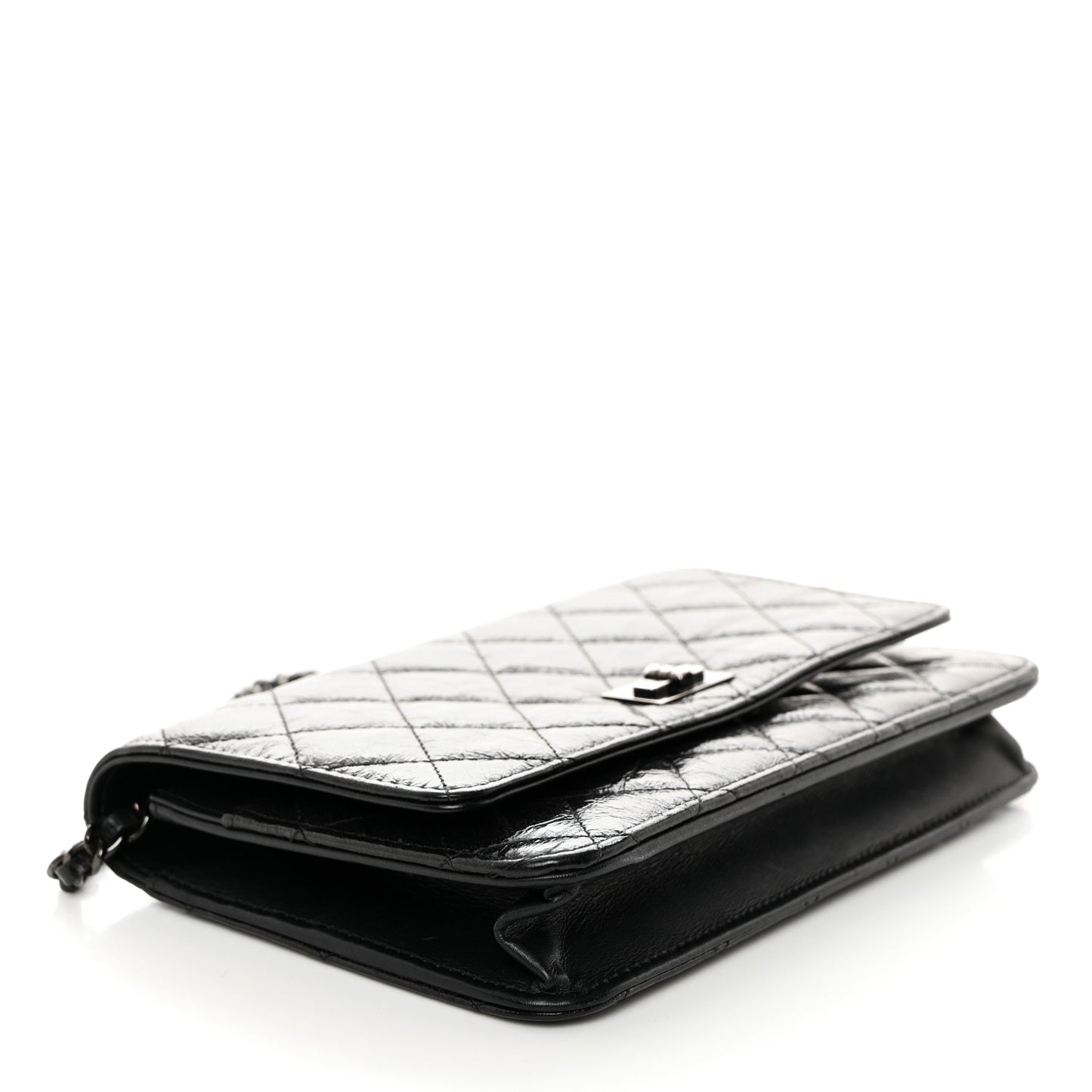 Glazed Aged Calfskin Reissue Wallet On Chain WOC Black