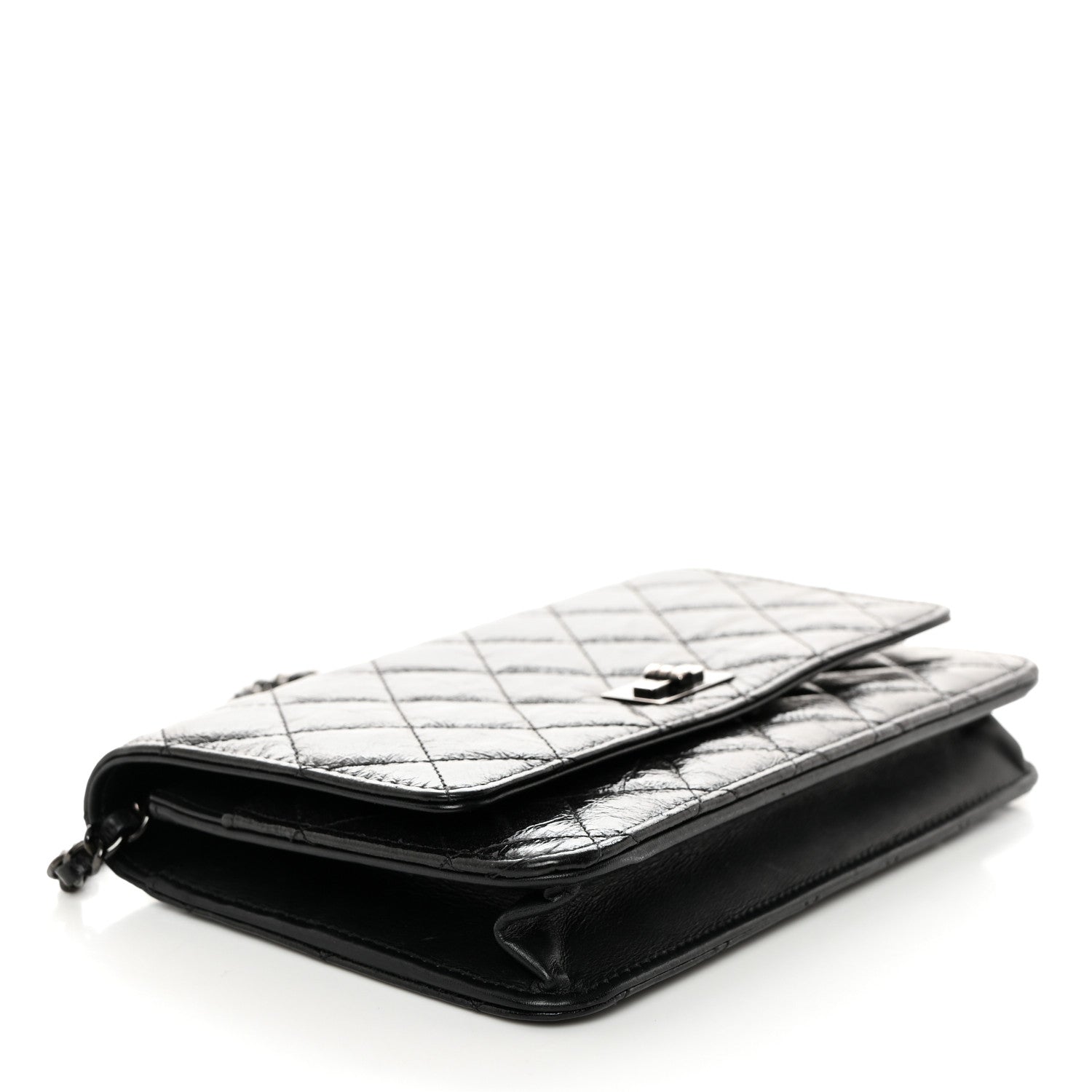 Chanel Glazed Aged Calfskin Reissue Wallet On Chain WOC Black 4 of 13
