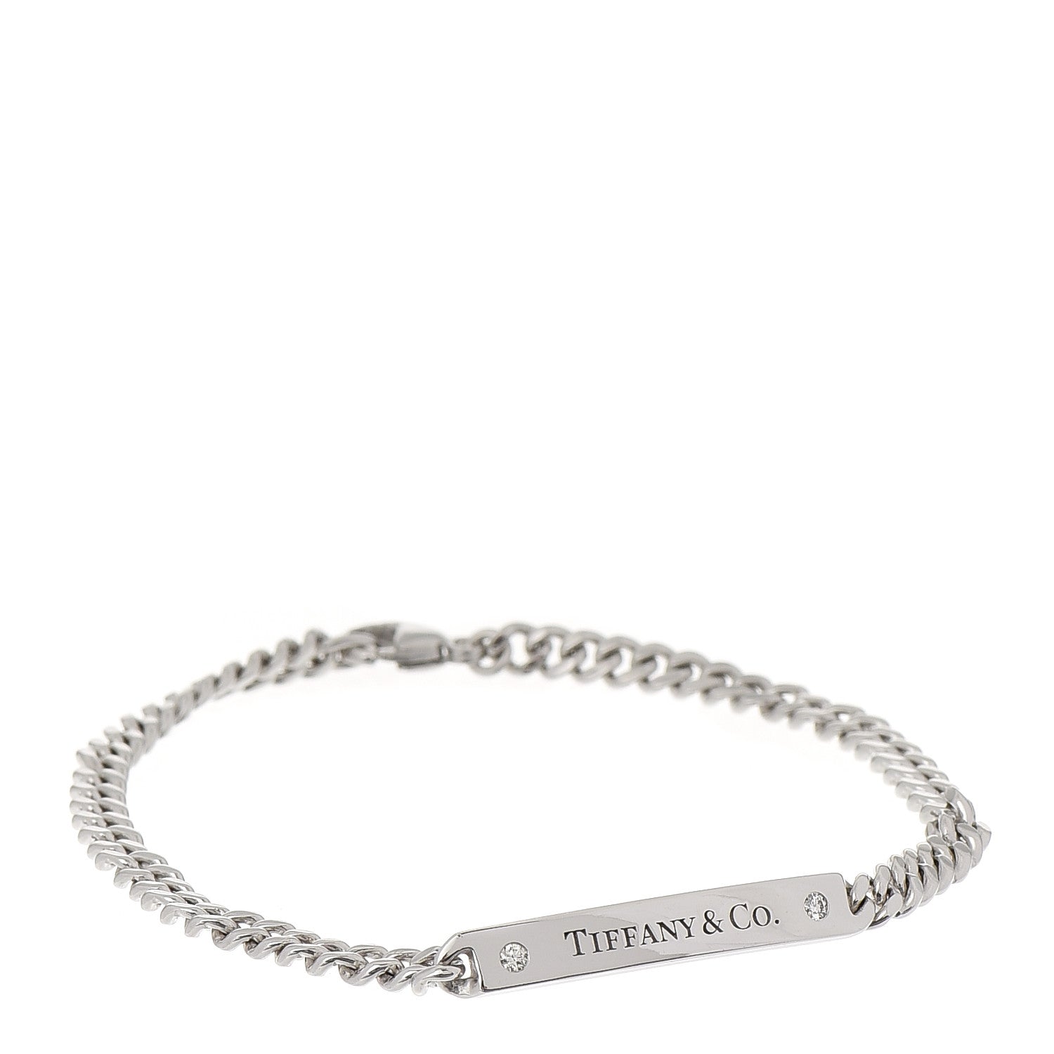 Tiffany 18K White Gold Diamond Micro Link ID Chain Bracelet 1 of 6