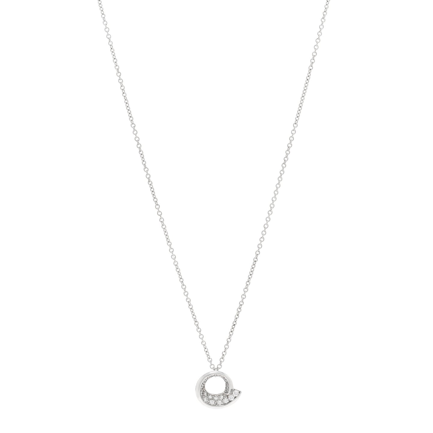 18K White Gold Diamond Frank Gehry Fish Circle Pendant Necklace