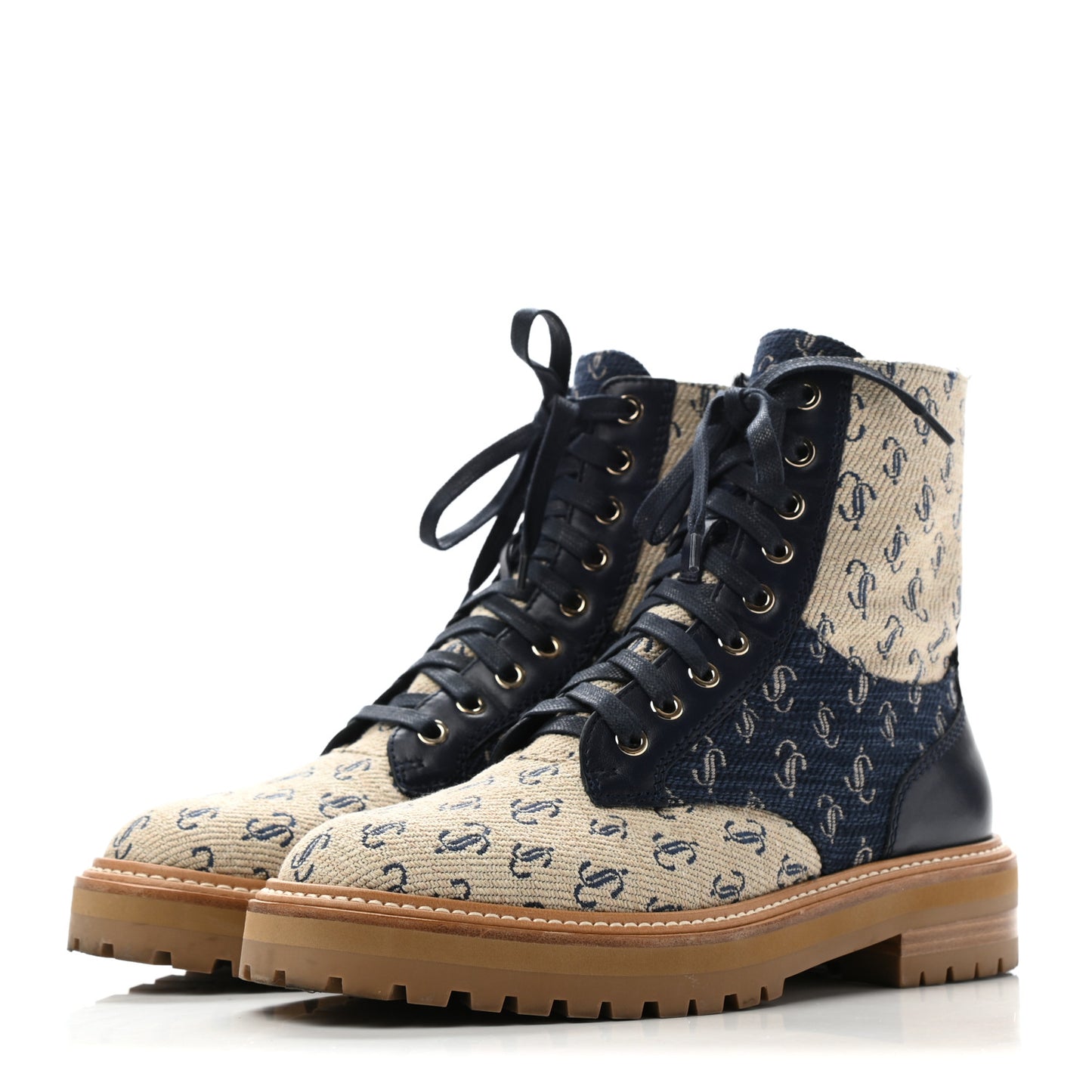 Jacquard Monogram Calfskin Cora Flat Combat Boots 39 Sand Dune