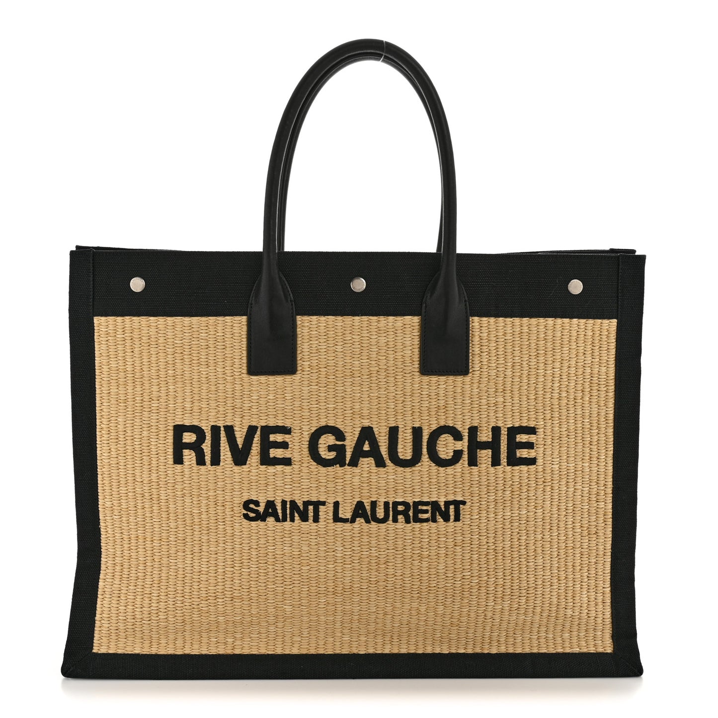 Raffia Linen Calfskin Rive Gauche Tote Naturale Black