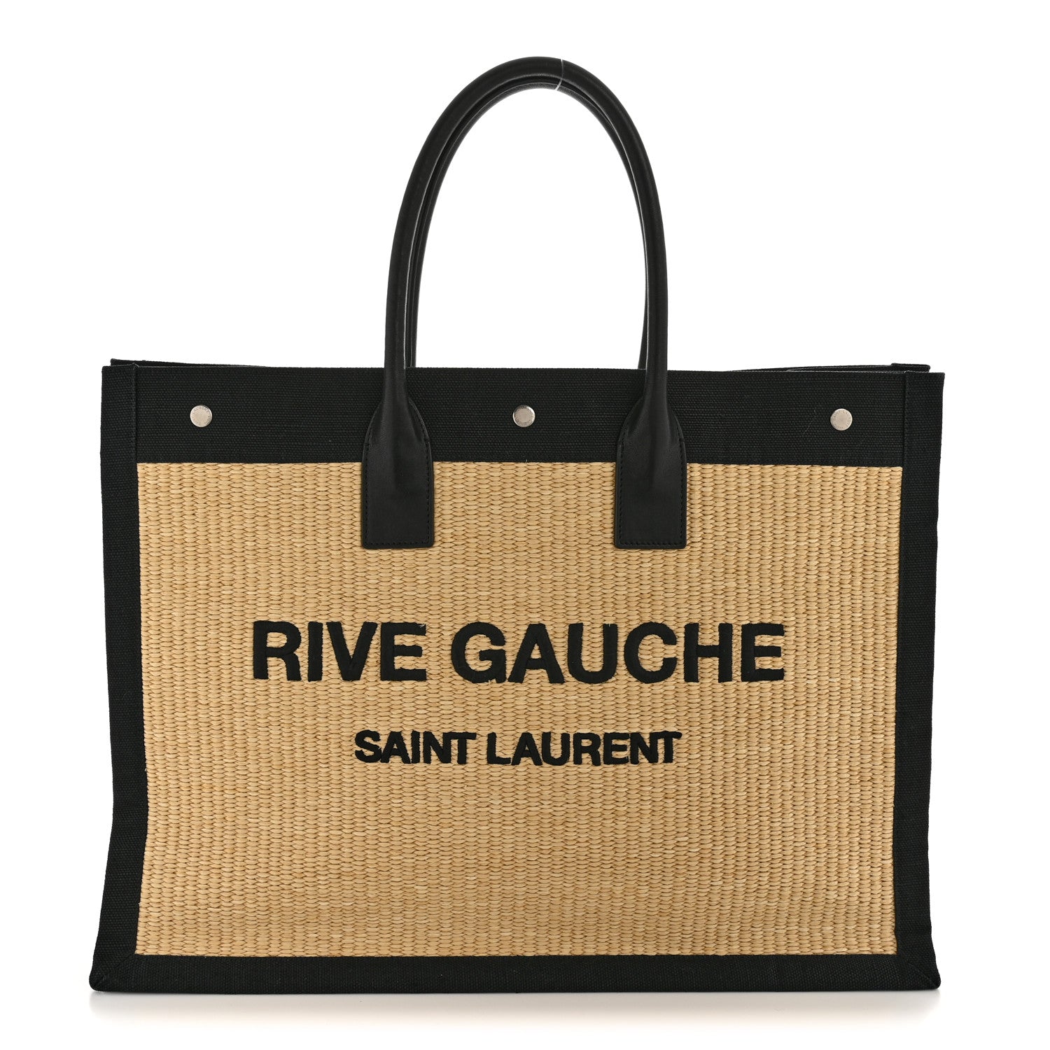 Saint Laurent Raffia Linen Calfskin Rive Gauche Tote Naturale Black 1 of 12