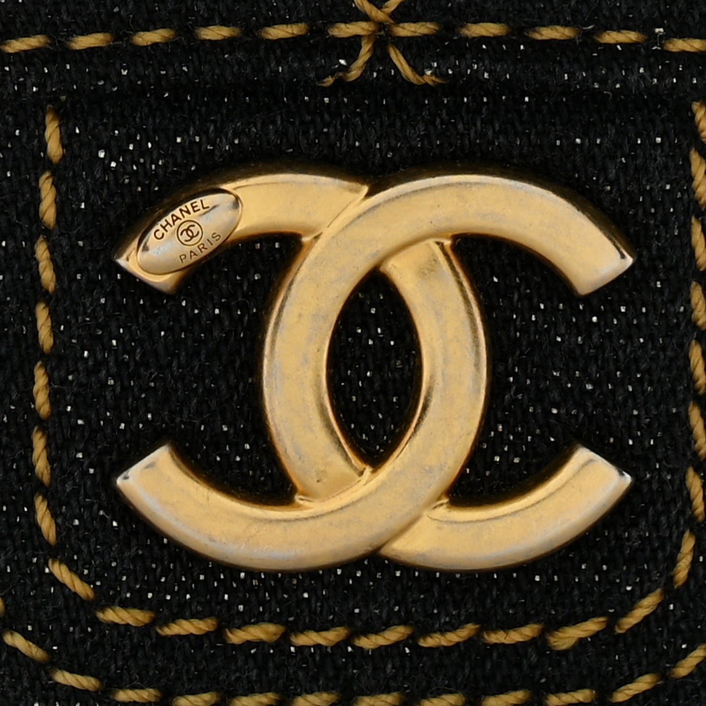 Denim Quilted Double You Mini Flap Black Golden