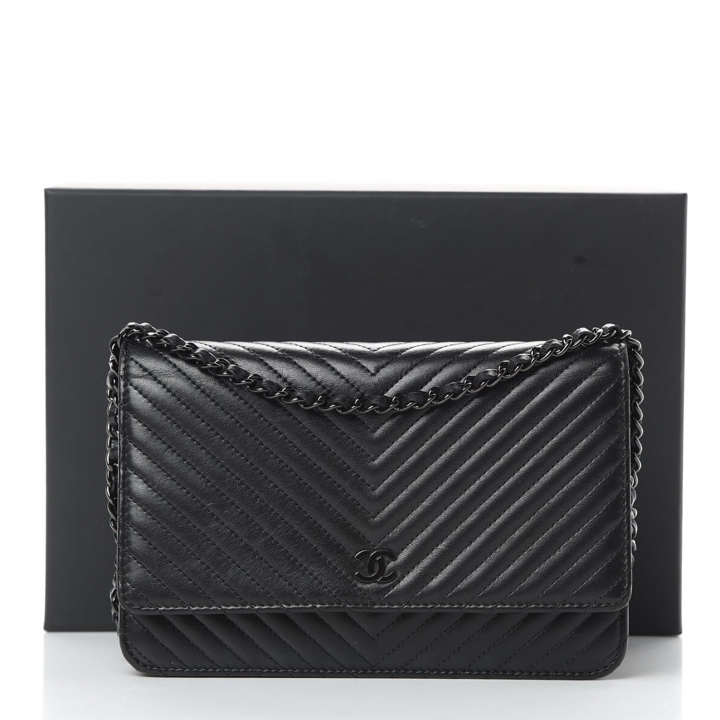 Lambskin Chevron Quilted Wallet On Chain WOC So Black