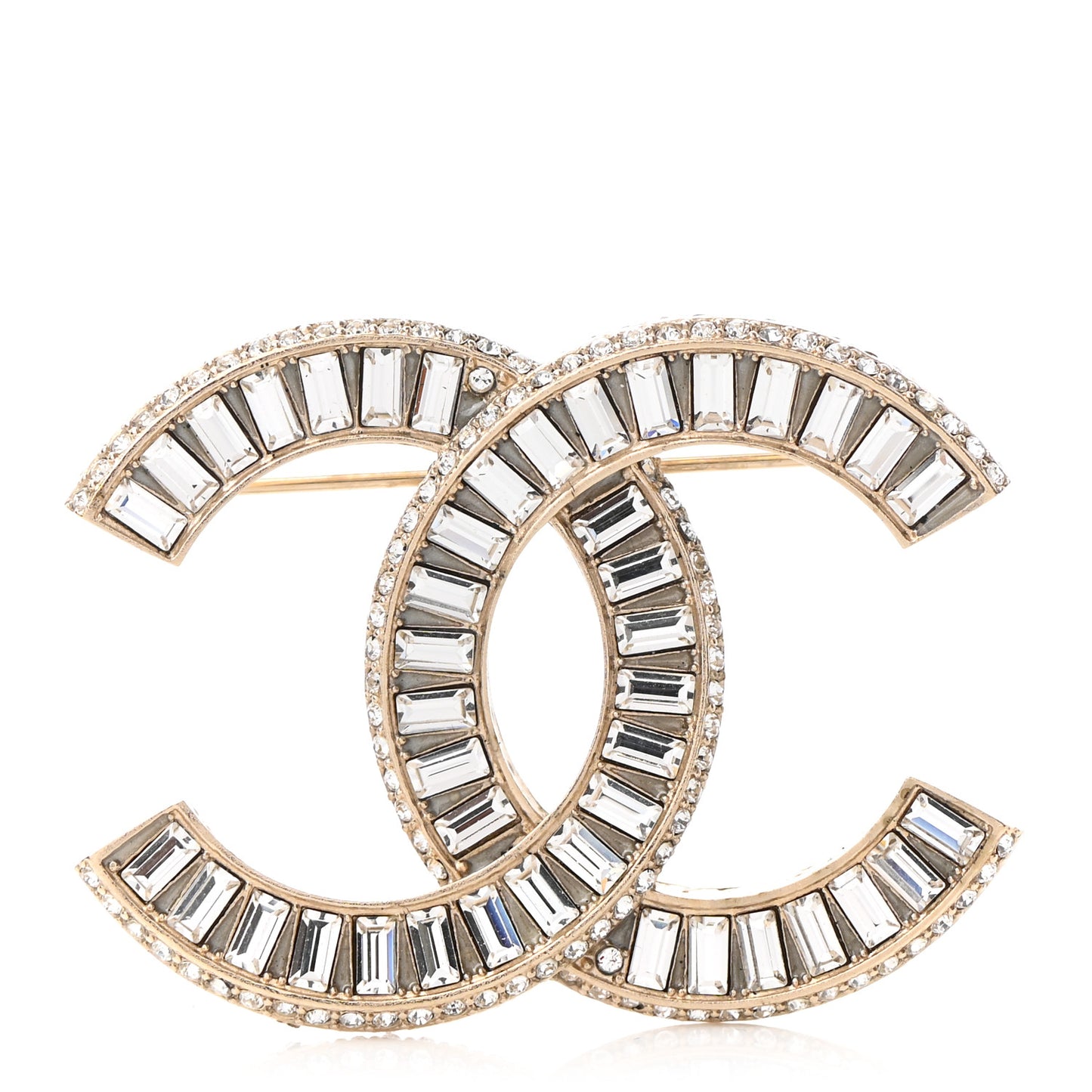 Baguette Crystal CC Brooch Gold