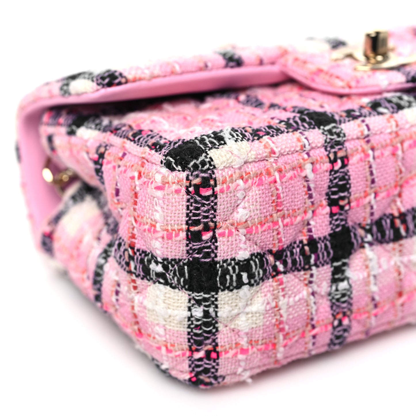 Metallic Tweed Quilted Mini Rectangular Flap Pink Navy White