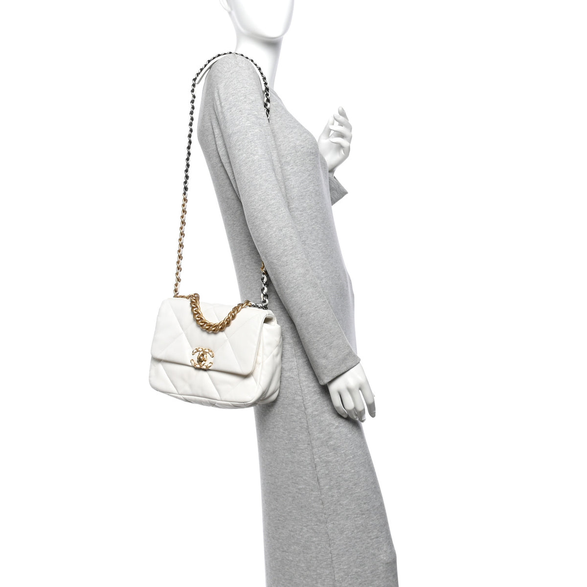 Goatskin Quilted Medium Chanel 19 Flap White