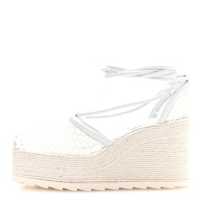 Bottega Veneta Mesh Lambskin Sporty Web Stretch Ankle Tie Espadrilles 35 Optic White 1 of 8