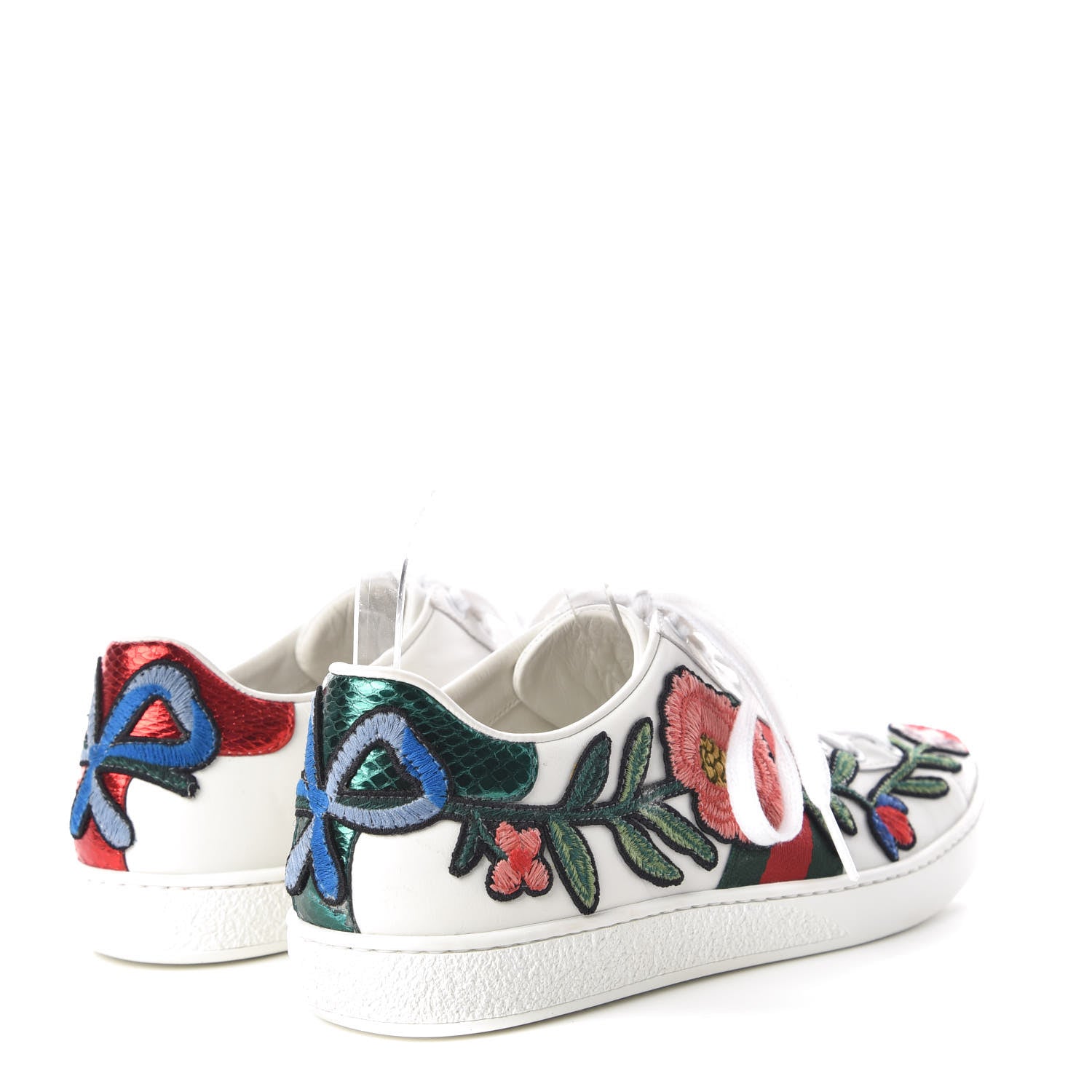 Gucci Calfskin Web Floral Embroidered Ace Sneakers 38 White 4 of 8
