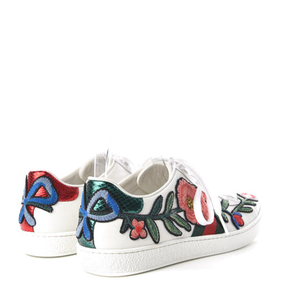 Gucci Calfskin Web Floral Embroidered Ace Sneakers 38 White 4 of 8