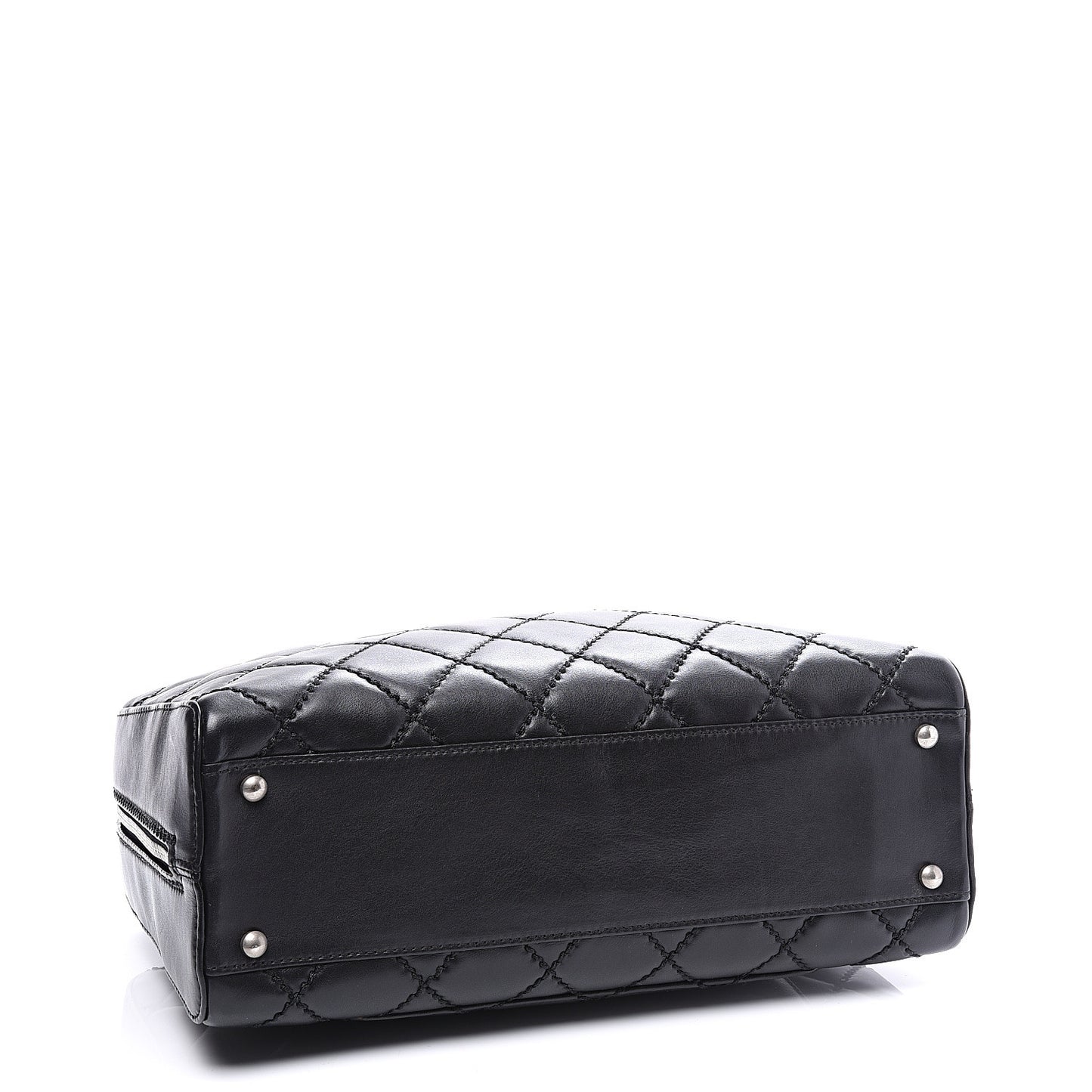 Calfskin Quilted Top Handle Bag Black