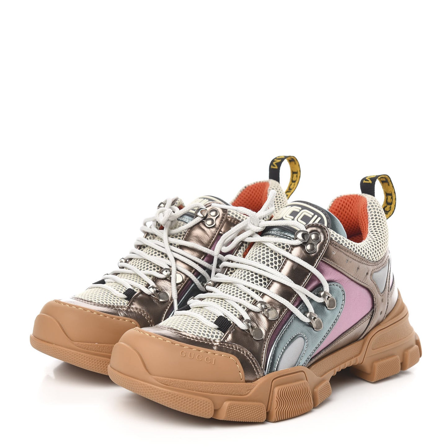 X SEGA Metallic Calfskin Mesh Womens Flashtrek Sneakers 39 Rame Mystic White Lago
