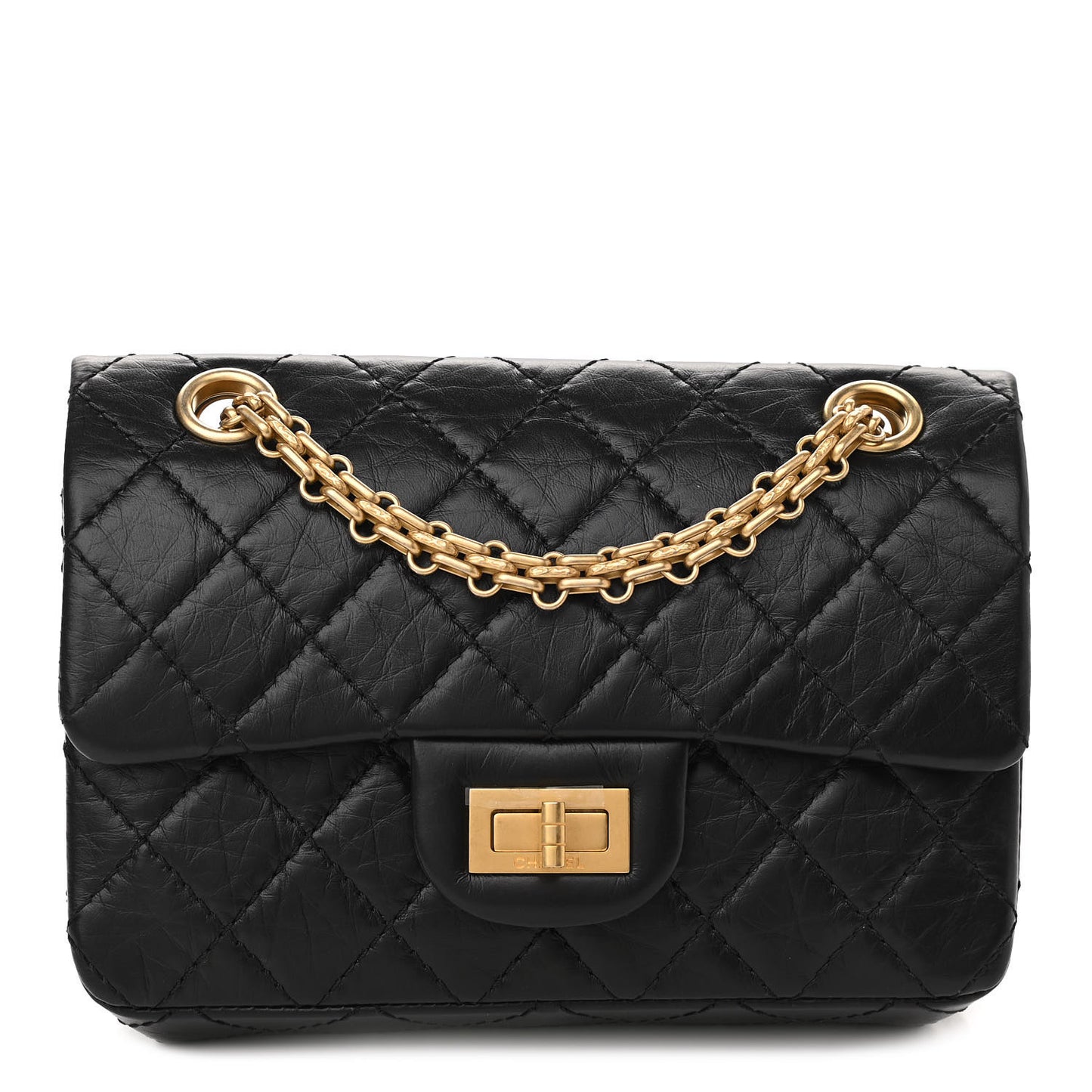 Aged Calfskin Quilted 2.55 Reissue Mini Flap Black