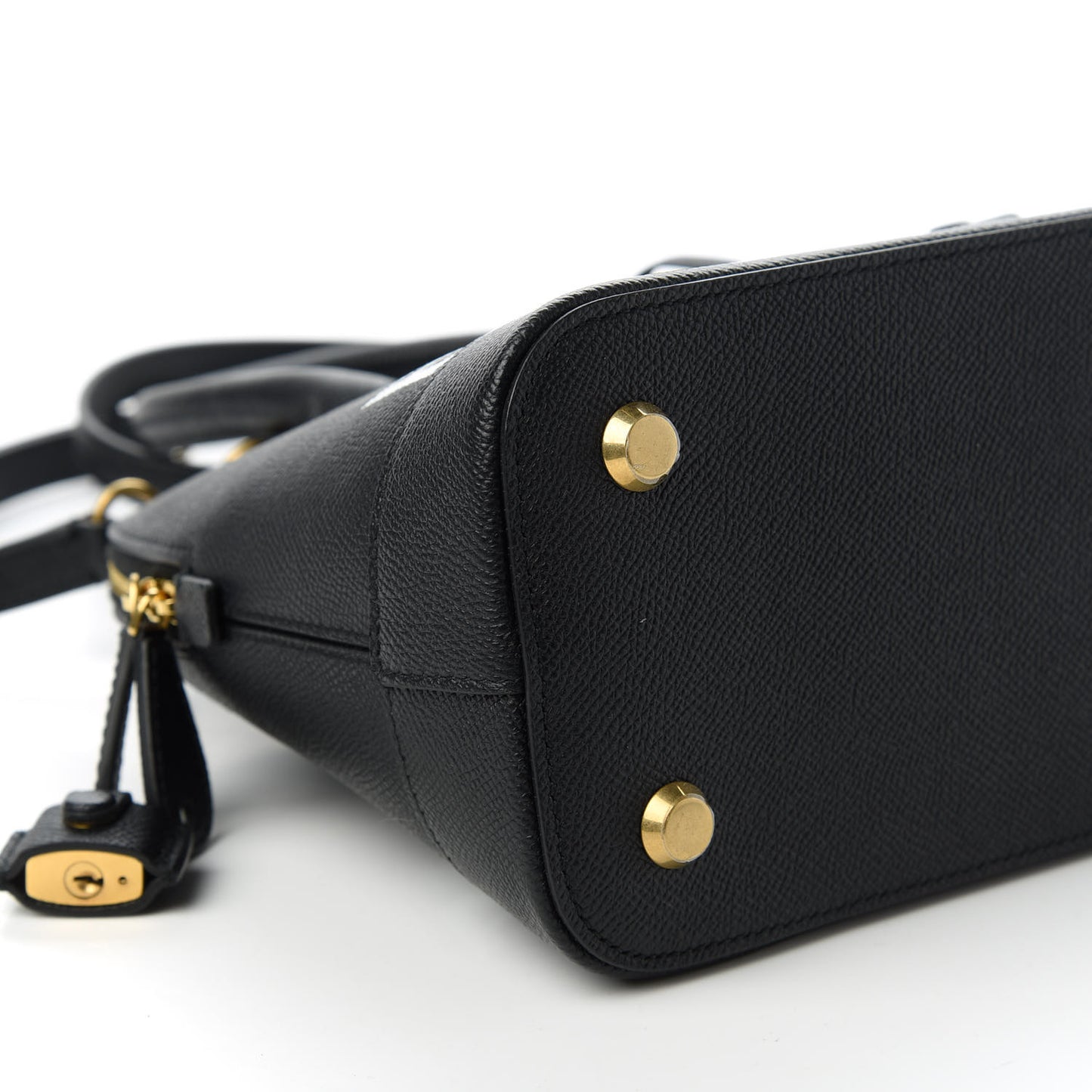 Signature Grained Calfskin Logo S Ville Top Handle Bag Black White