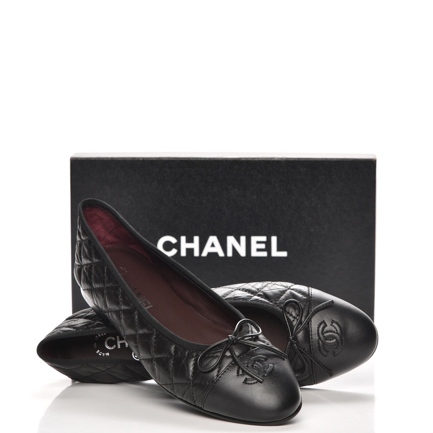 Chanel Aged Calfskin Quilted Cap Toe Ballerina Flats 39.5 Black 9 of 9