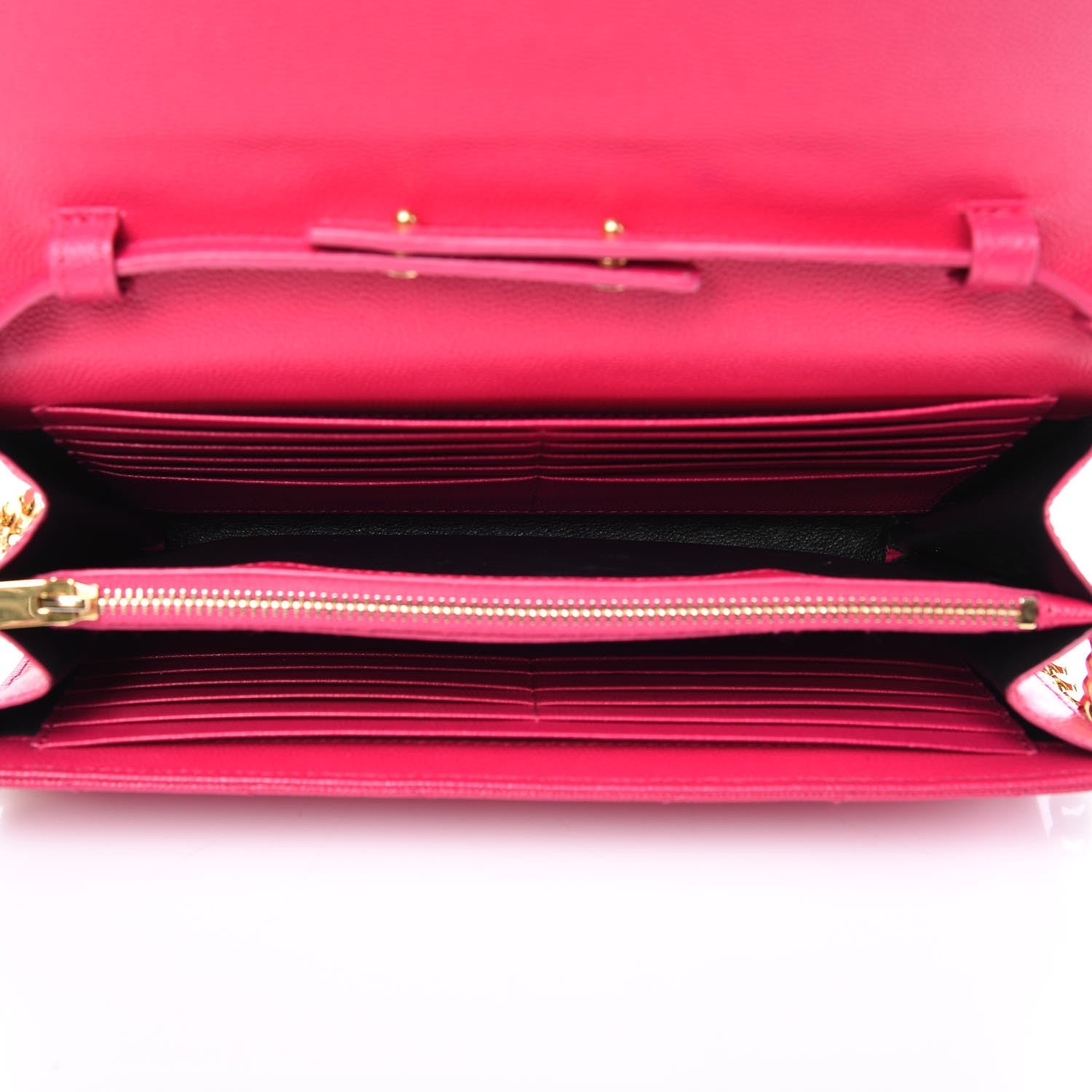 Saint Laurent Grain De Poudre Matelasse Chevron Monogram Chain Wallet Bubblegum 8 of 13