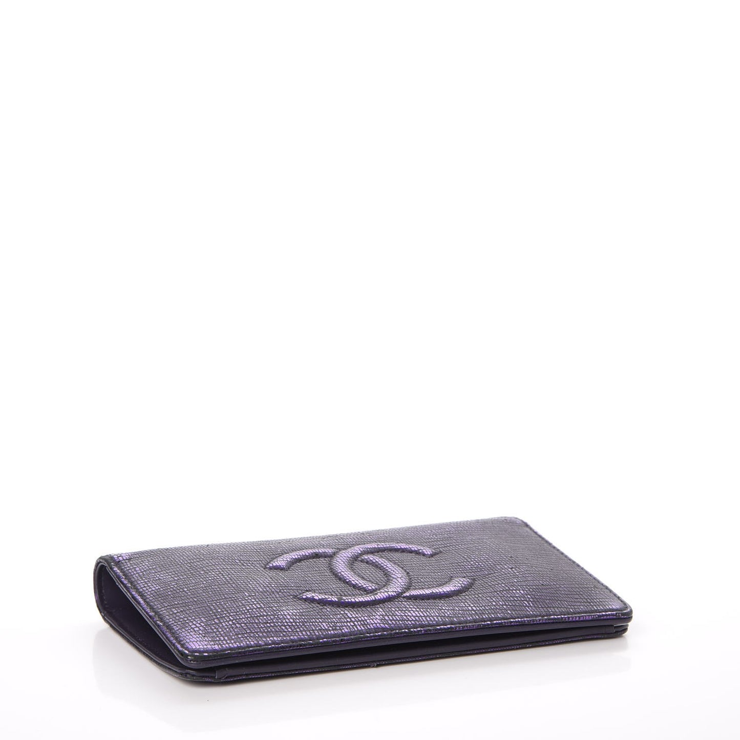 Iridescent Lizard Embossed Yen Wallet Purple