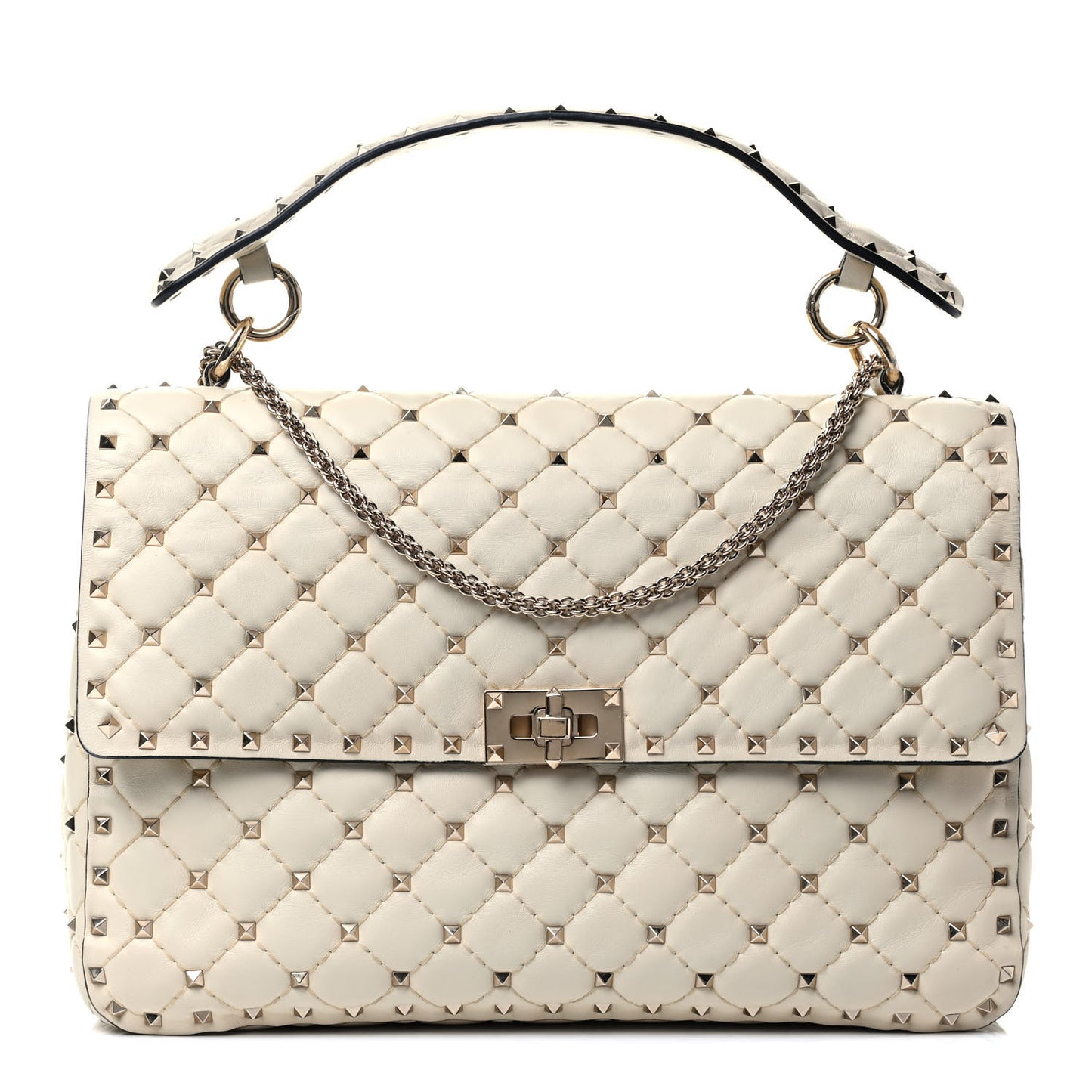 Nappa Large Rockstud Spike Shoulder Bag Light Ivory