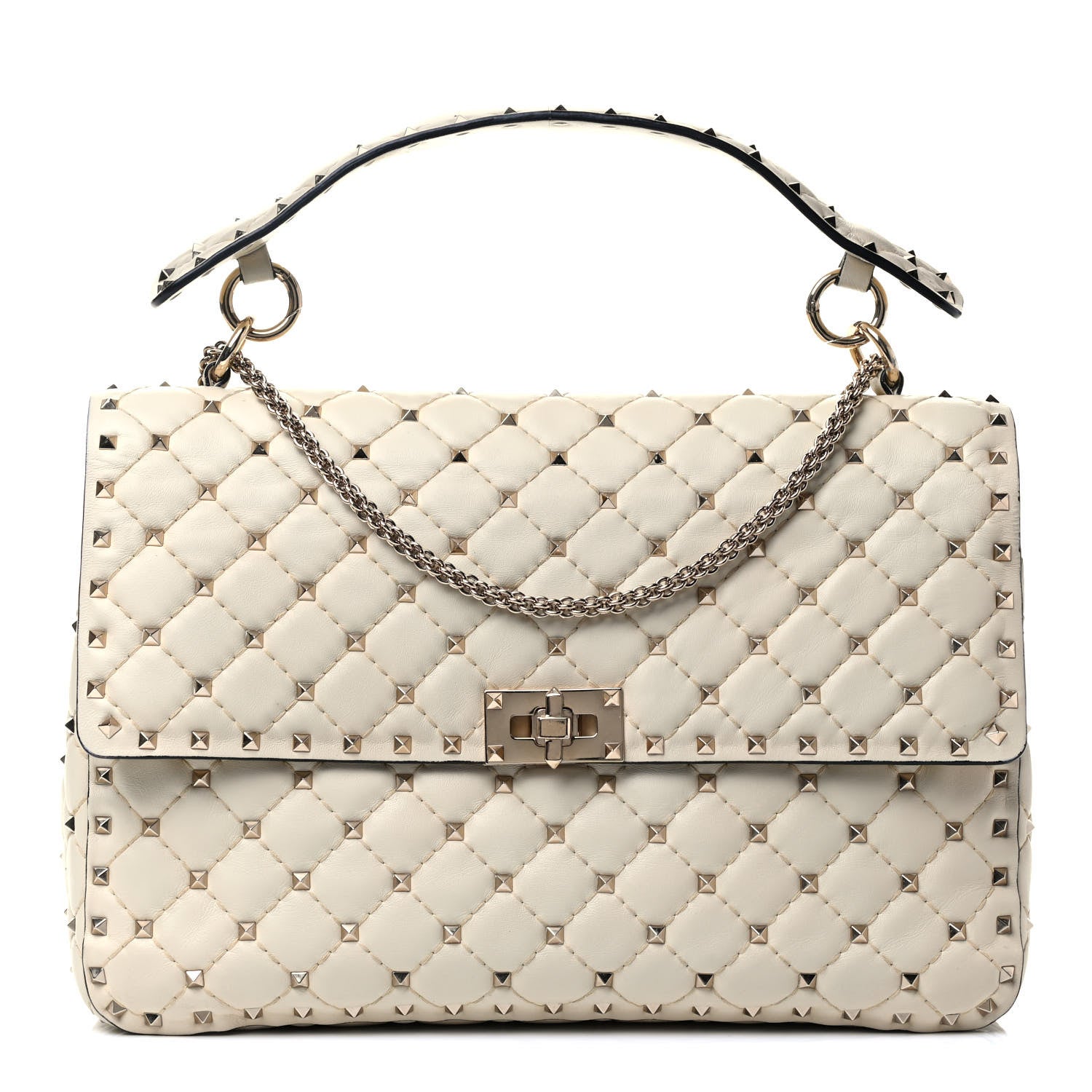 Valentino Garavani Nappa Large Rockstud Spike Shoulder Bag Light Ivory 1 of 8