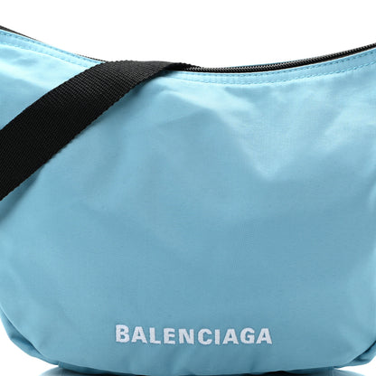 Balenciaga Recycled Sport Nylon Logo Embroidered Large Wheel Sling Bag Blue White 8 of 11