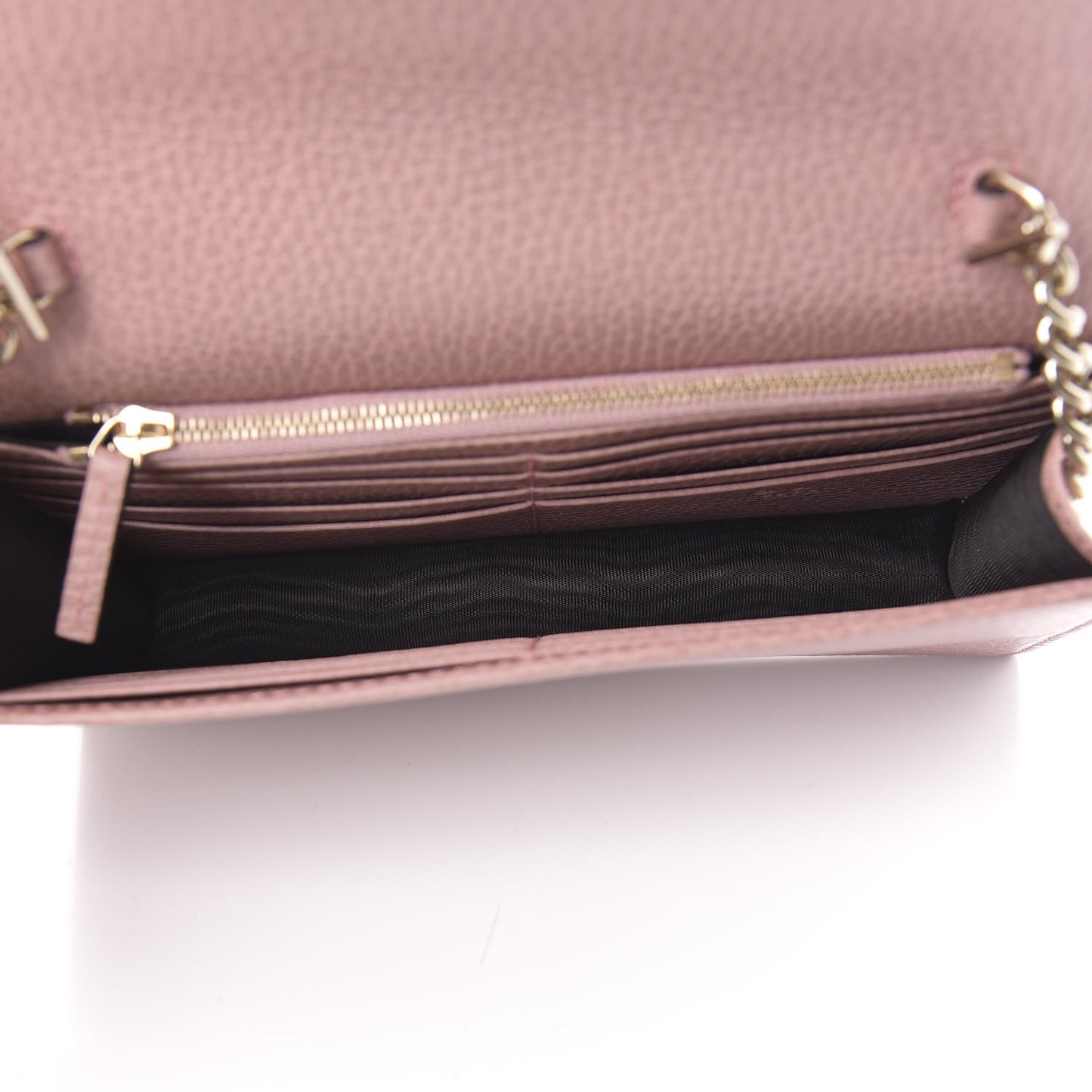 Dollar Calfskin Interlocking G Chain Wallet Soft Pink