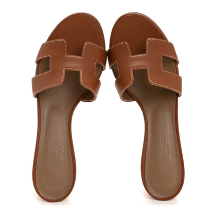 Hermes Calfskin Oasis Sandals 37 Gold 2 of 10