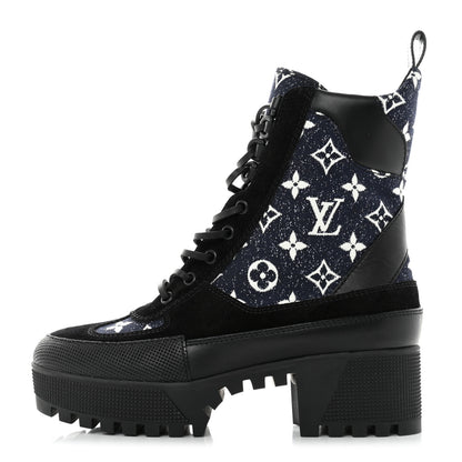Louis Vuitton Calfskin Monogram Denim Laureate Platform Desert Boots 38 Grey 1 of 10