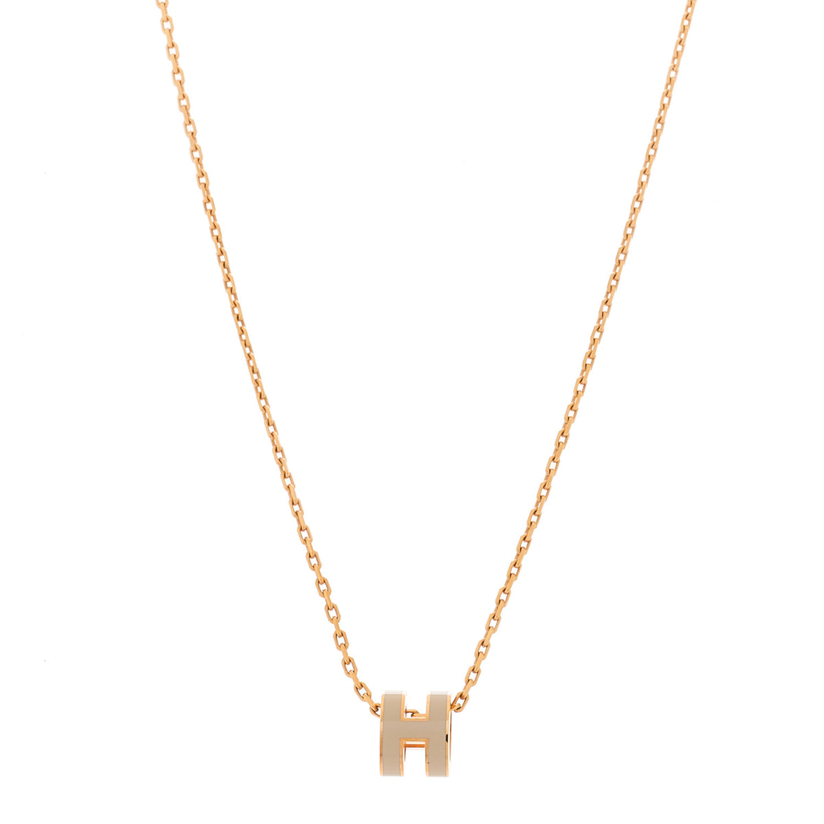 Hermes Lacquered Rose Gold Mini Pop H Pendant Necklace Marron Glace 1 of 6