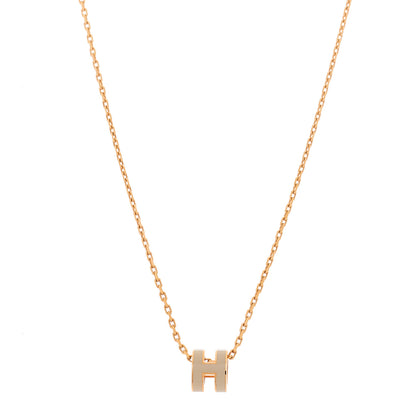 Hermes Lacquered Rose Gold Mini Pop H Pendant Necklace Marron Glace 1 of 6