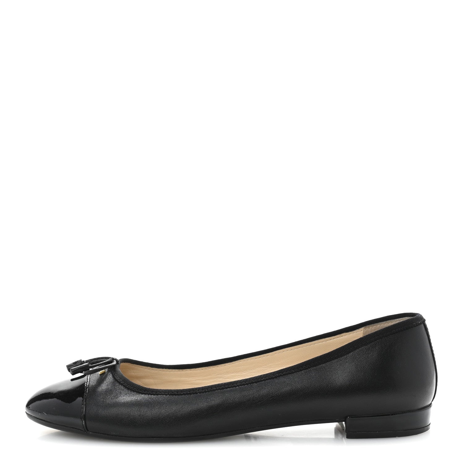Prada Nappa Vernice Cap Toe Logo Bow Ballerina Flats 39.5 Black 1 of 9
